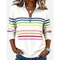 Half-Zip Collar Fashionable Rainbow Striped Sweatshirt